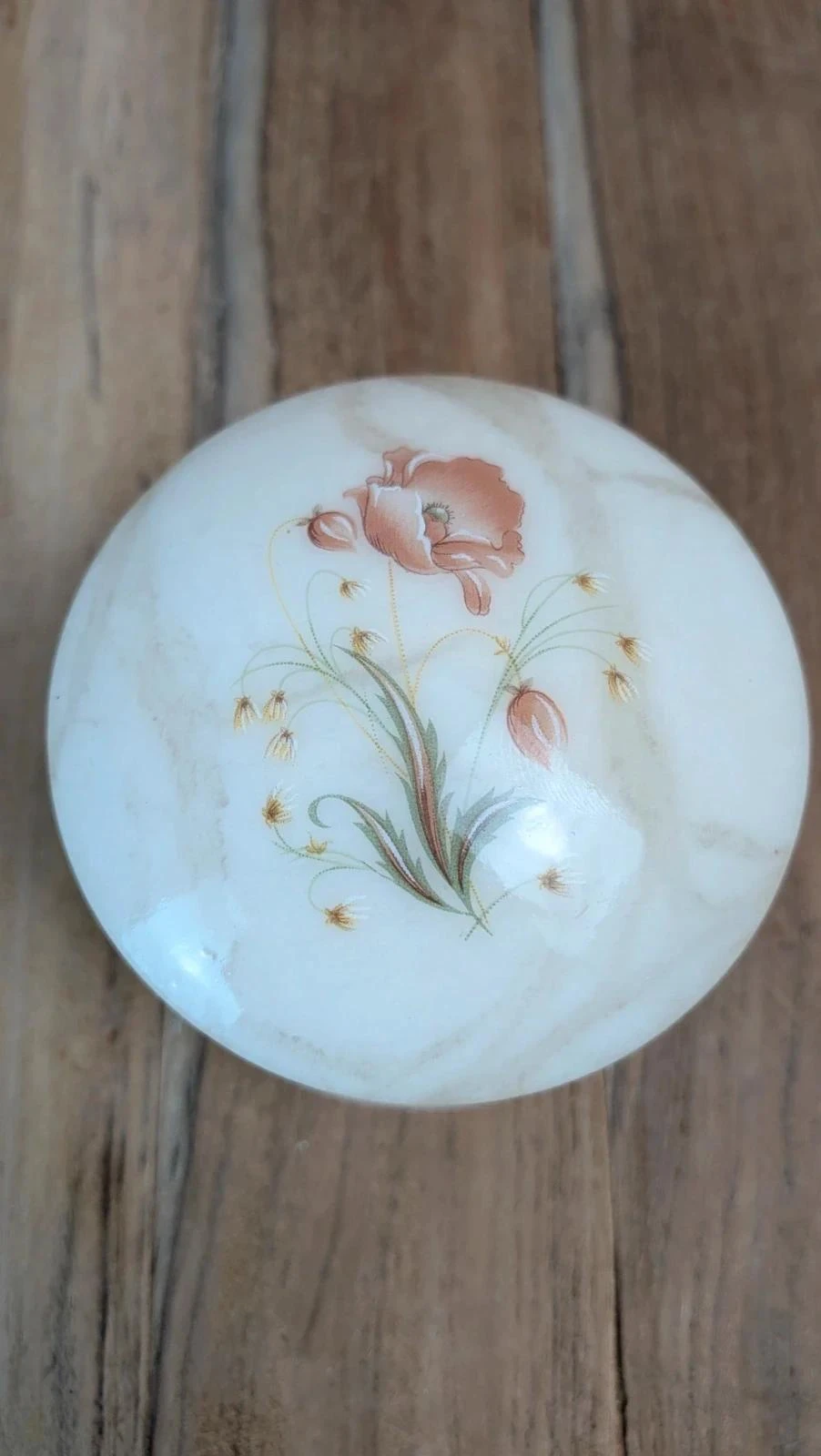 Kleine vintage alabaster sieradendoos met bloemmotief – photo 2